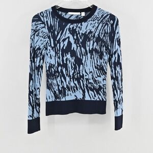 Hugo Boss Womens Feby Intarsia Knit Sweater Size XS Wool Navy Abstract Print‎
